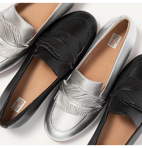 Lena Feather Metallic Leather Loafers