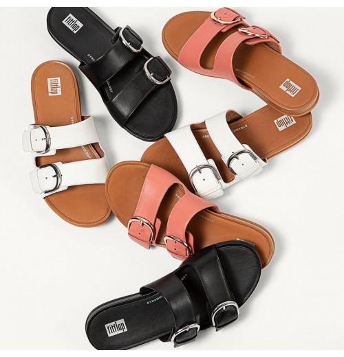 Gracie Buckle Leather Slides