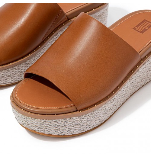 Eloise Espadrille Leather Wedge Slides Wedge Sandals