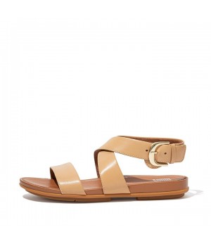 Gracie Buckle Leather Ankle-Strap Back-Strap Sandals