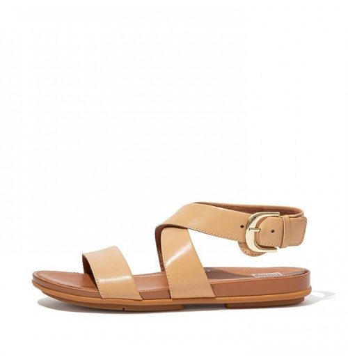 Gracie Buckle Leather Ankle-Strap Back-Strap Sandals