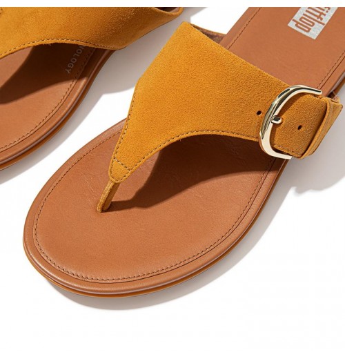 Gracie Buckle Suede Toe-Post Sandals