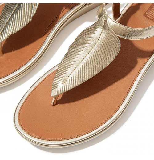 Tia Feather Metallic Leather Back-Strap Sandals