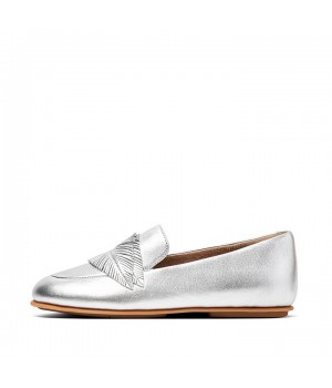 Lena Feather Metallic Leather Loafers