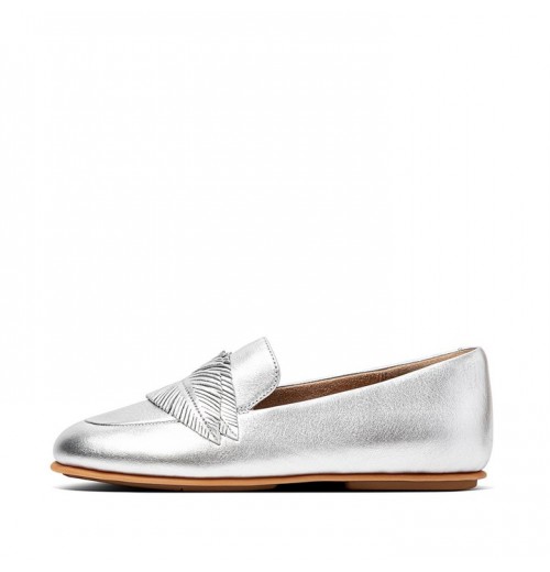 Lena Feather Metallic Leather Loafers