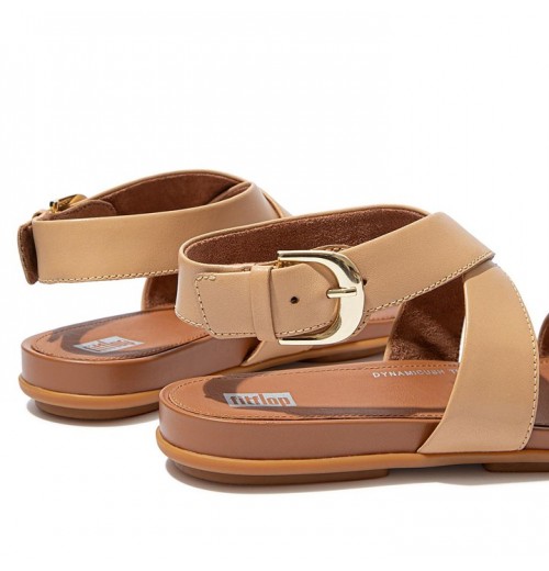 Gracie Buckle Leather Ankle-Strap Back-Strap Sandals