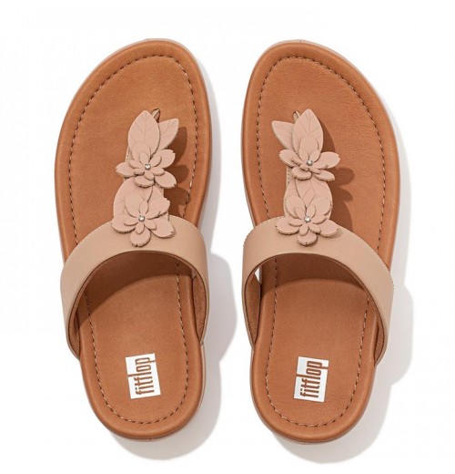 Fino Floral Leather Toe-Post Sandals