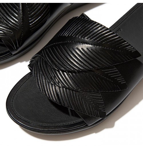 Sola Feather Metallic Leather Slides