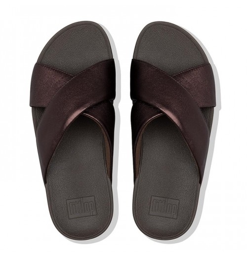 Lulu Metallic Leather Cross Slides