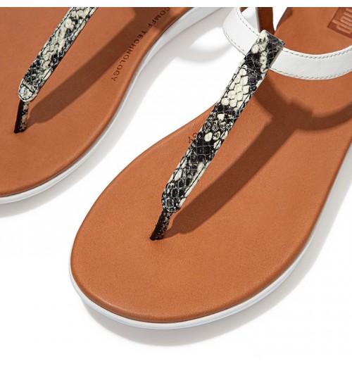 Tia Snake Print Leather Back-Strap Sandals