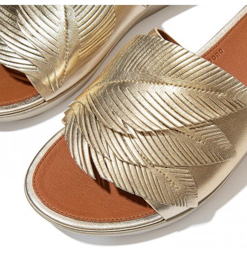 Sola Feather Metallic Leather Slides