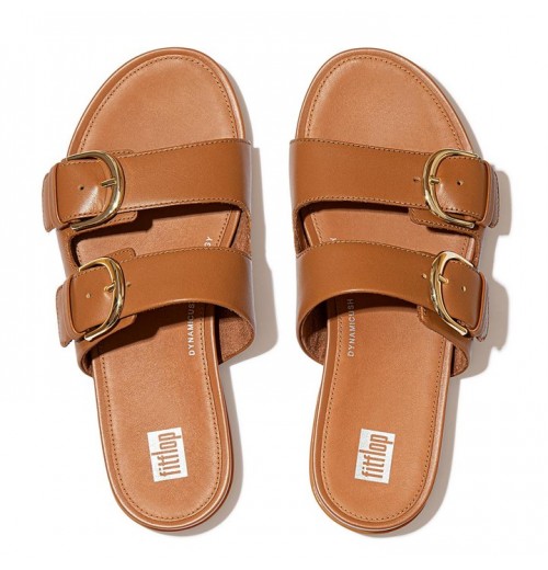 Gracie Buckle Leather Slides