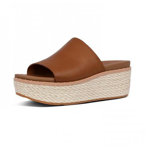 Eloise Espadrille Leather Wedge Slides Wedge Sandals