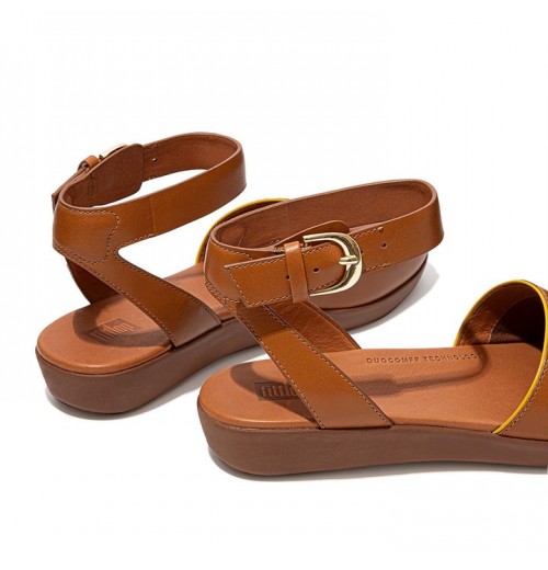 Cova Pop Binding Leather Peep-Toe Back-Strap Sandals