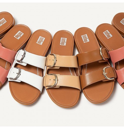 Gracie Buckle Leather Slides