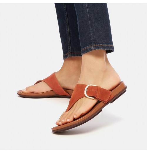 Gracie Buckle Suede Toe-Post Sandals