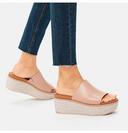 Eloise Espadrille Leather Wedge Slides Wedge Sandals