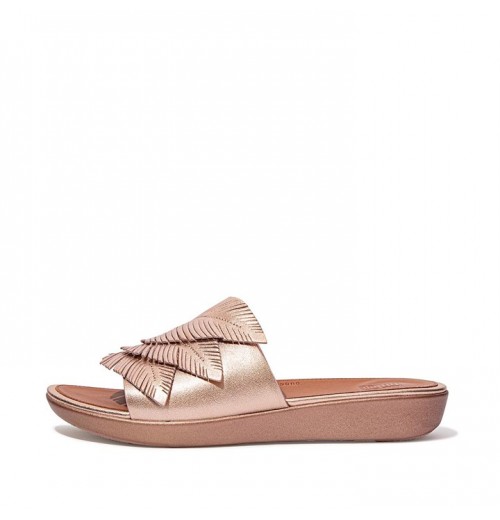 Sola Feather Metallic Leather Slides