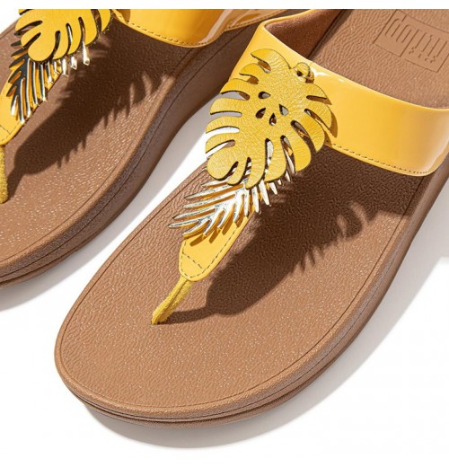 Fino Jungle Leaf Patent Toe-Post Sandals