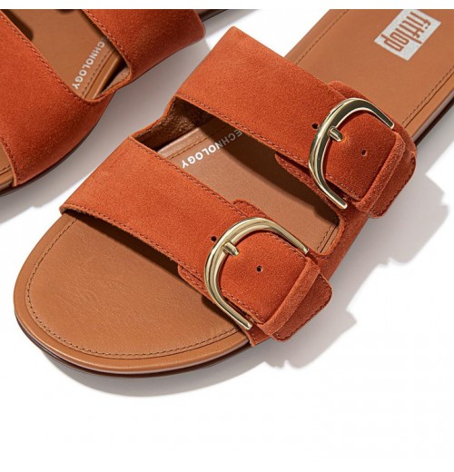 Gracie Buckle Suede Slides