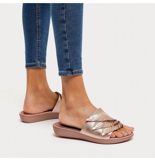 Sola Feather Metallic Leather Slides