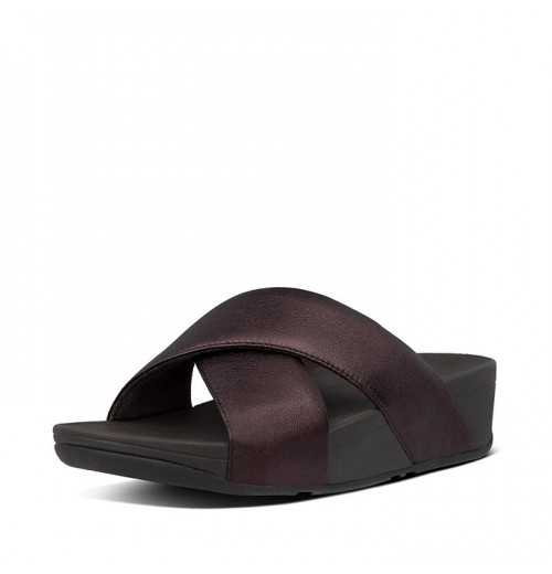 Lulu Metallic Leather Cross Slides